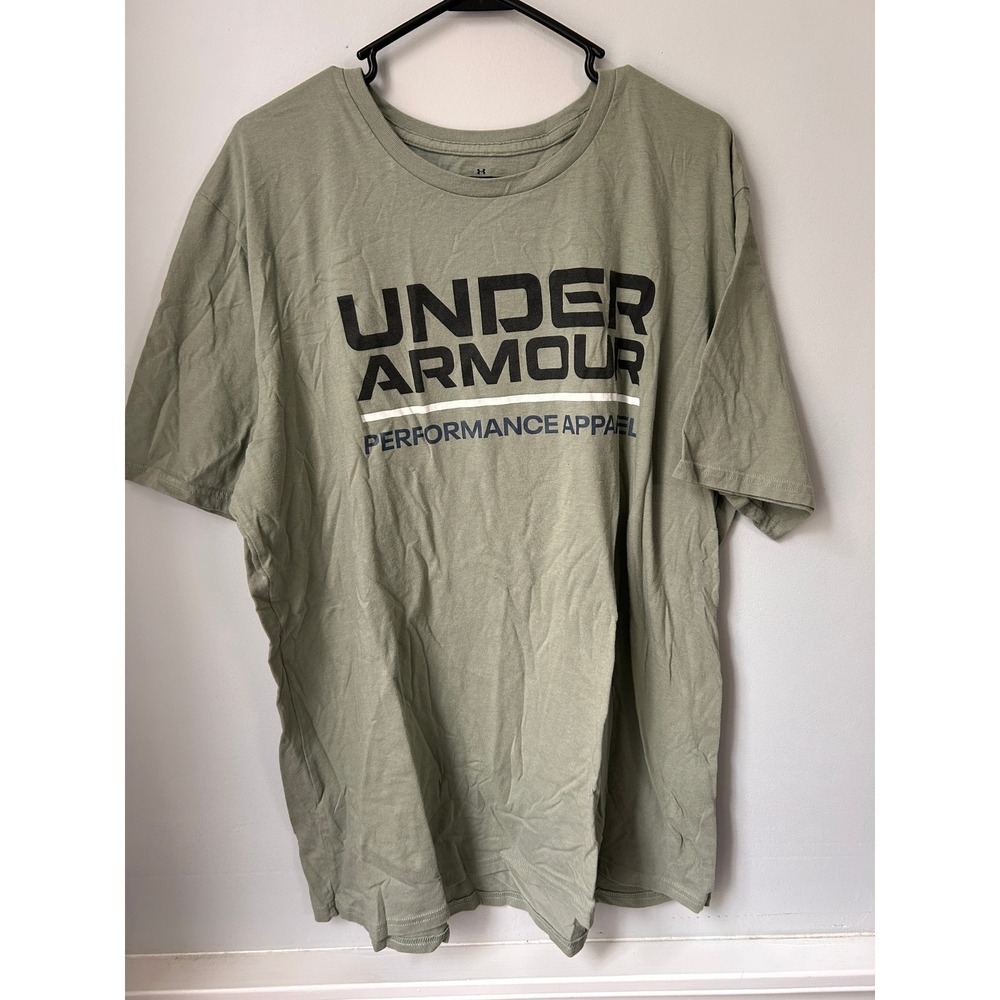 Under Armour Mens 2XL Sage Green Performance Apparel Graphic T-Shirt Loose Fit